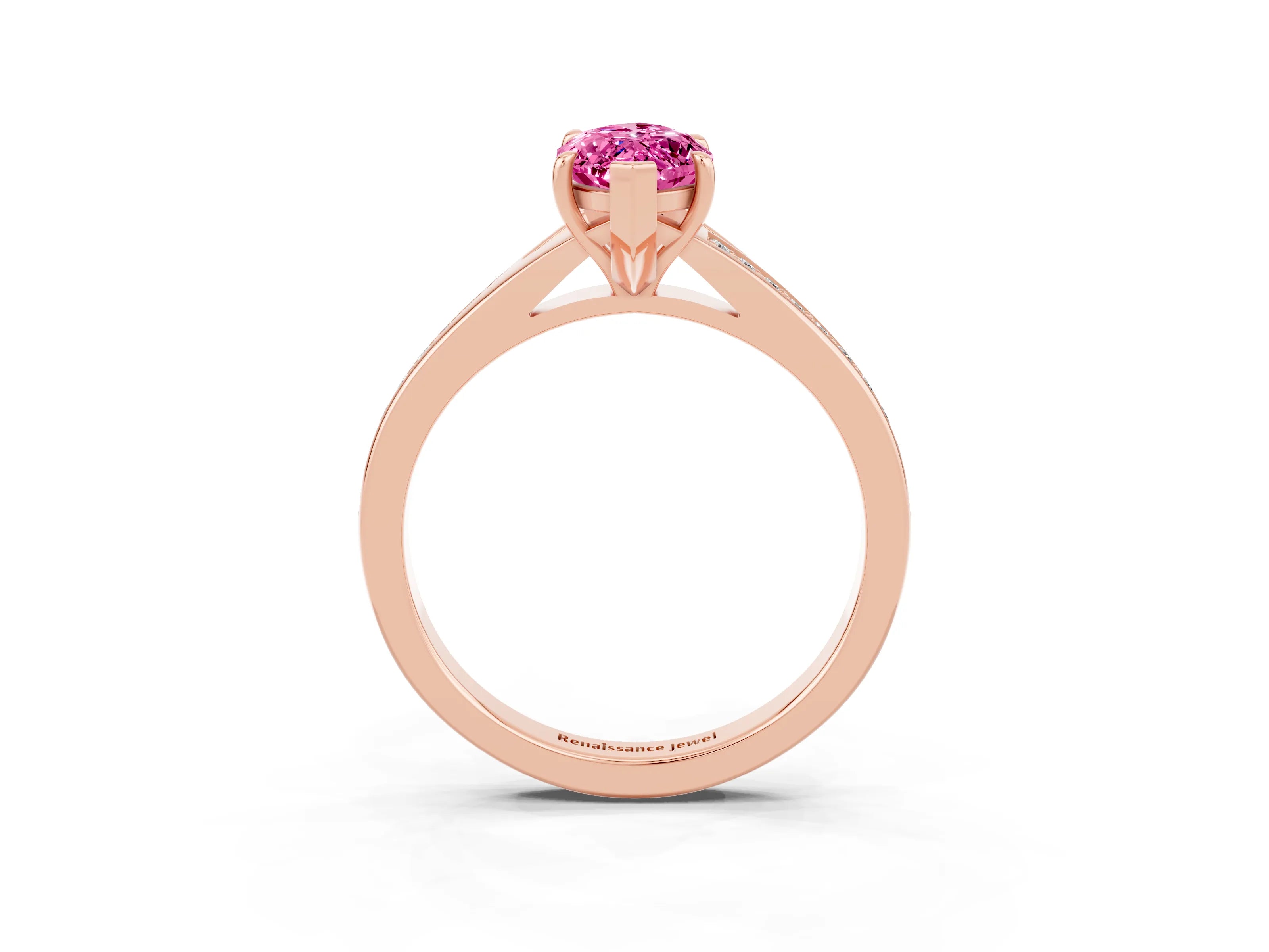 Rose gold Marquise Cut Pink Sapphire Solitaire Ring with Pavé Band and Prong Setting_15