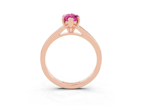 Rose gold Marquise Cut Pink Sapphire Solitaire Ring with Pavé Band and Prong Setting_15