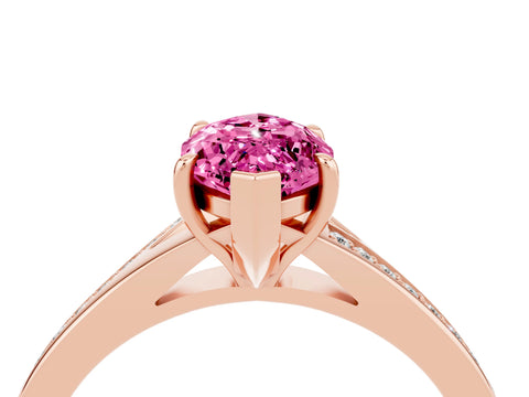 Rose gold Marquise Cut Pink Sapphire Solitaire Ring with Pavé Band and Prong Setting_16