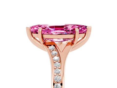 Rose gold Marquise Cut Pink Sapphire Solitaire Ring with Pavé Band and Prong Setting_17