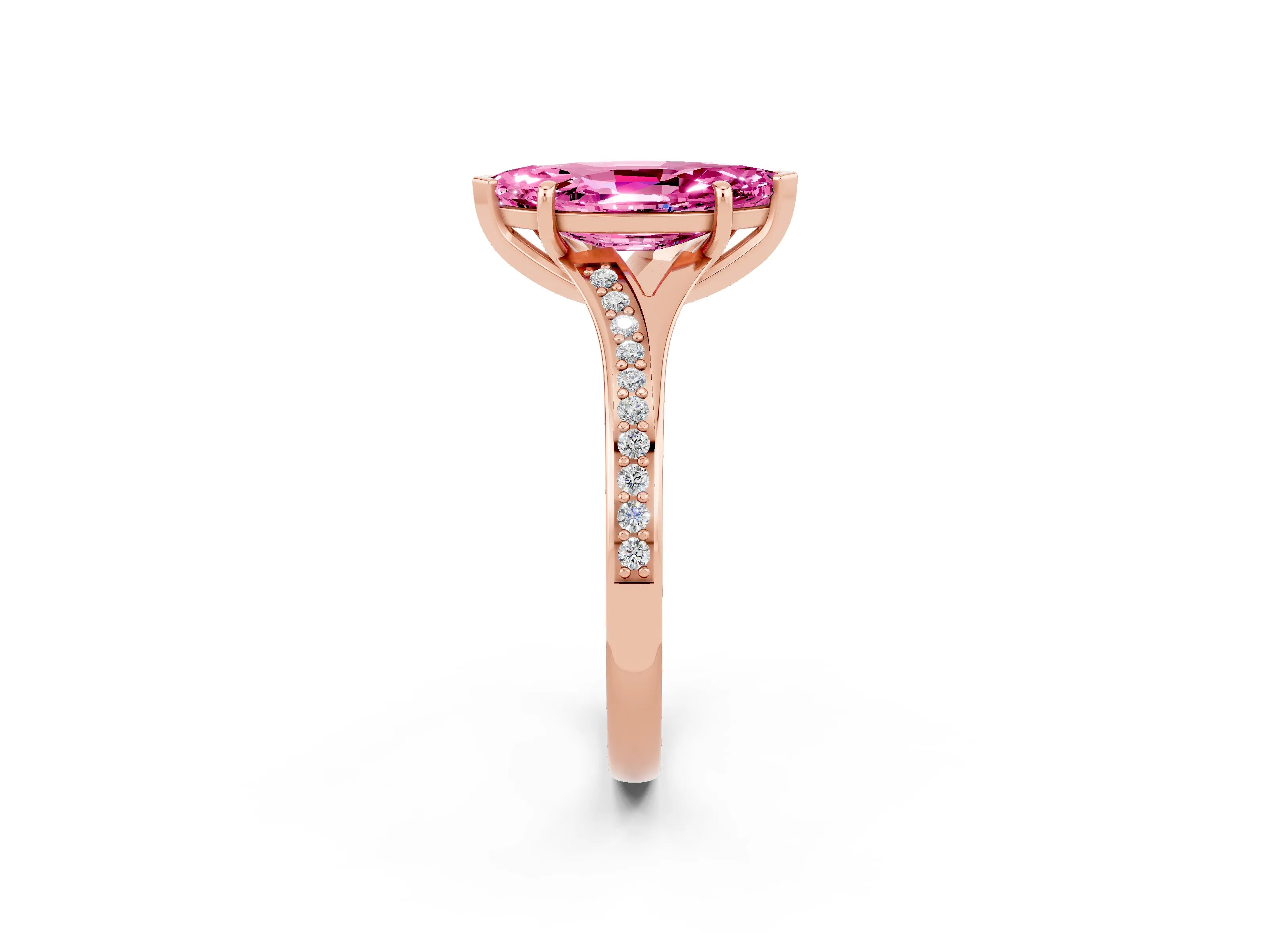 Rose gold Marquise Cut Pink Sapphire Solitaire Ring with Pavé Band and Prong Setting_2