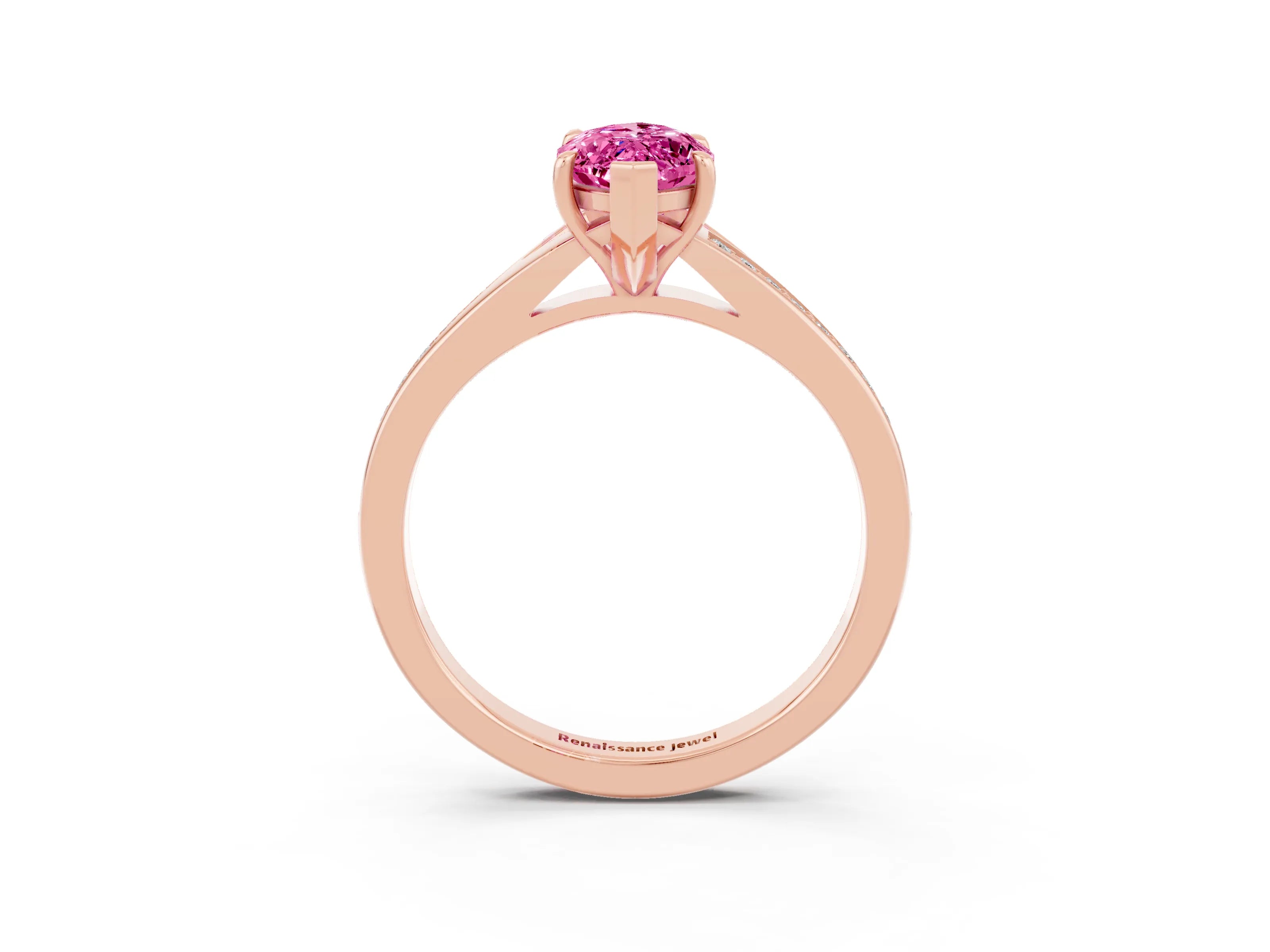 Rose gold Marquise Cut Pink Sapphire Solitaire Ring with Pavé Band and Prong Setting_3
