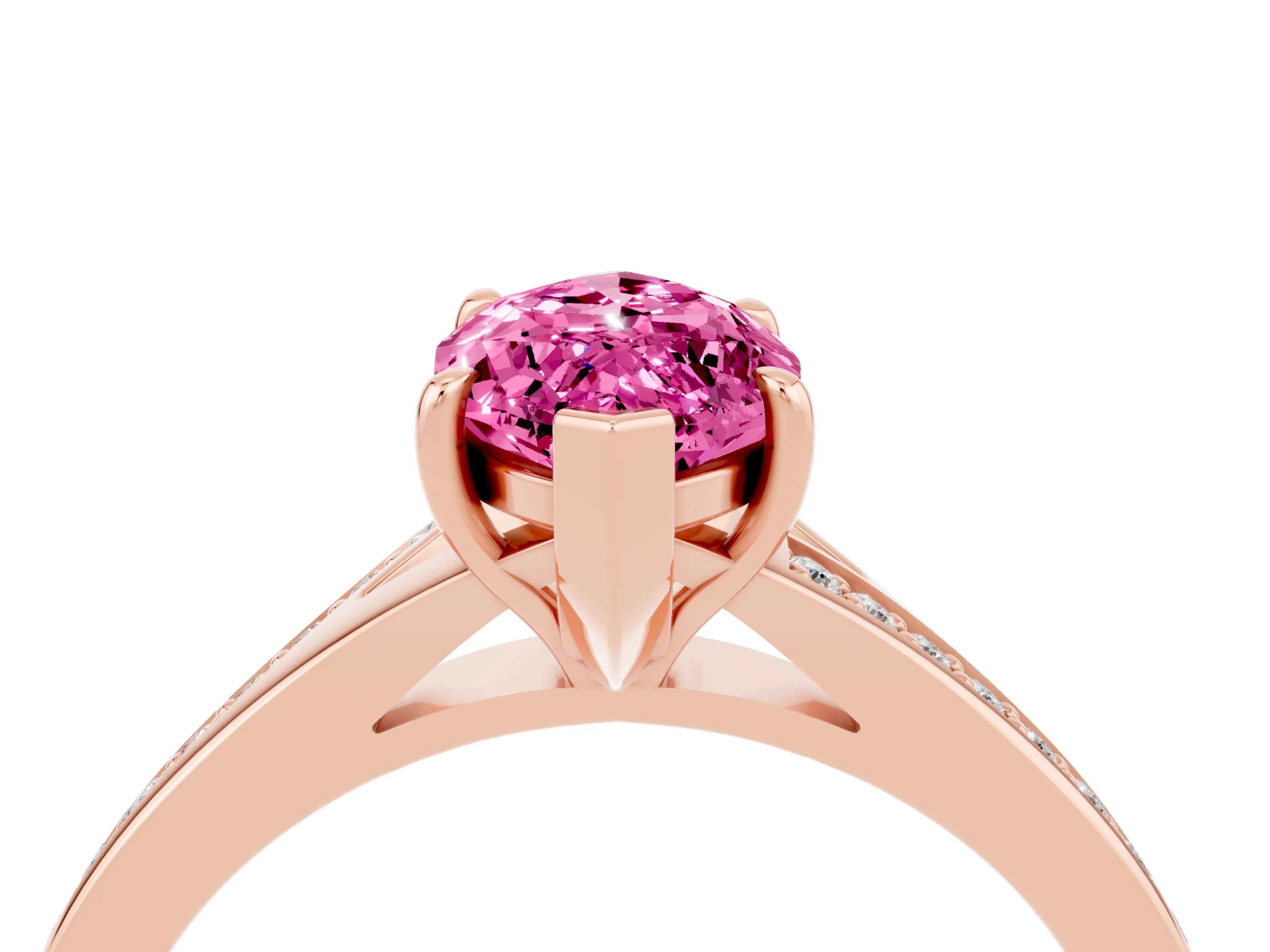 Rose gold Marquise Cut Pink Sapphire Solitaire Ring with Pavé Band and Prong Setting_4