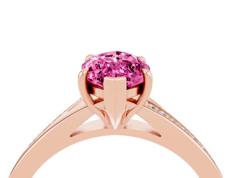 Rose gold Marquise Cut Pink Sapphire Solitaire Ring with Pavé Band and Prong Setting_4