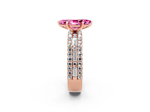 Rose gold Marquise Cut Pink Sapphire Solitaire Ring with Pavé and Channel Set Band_26