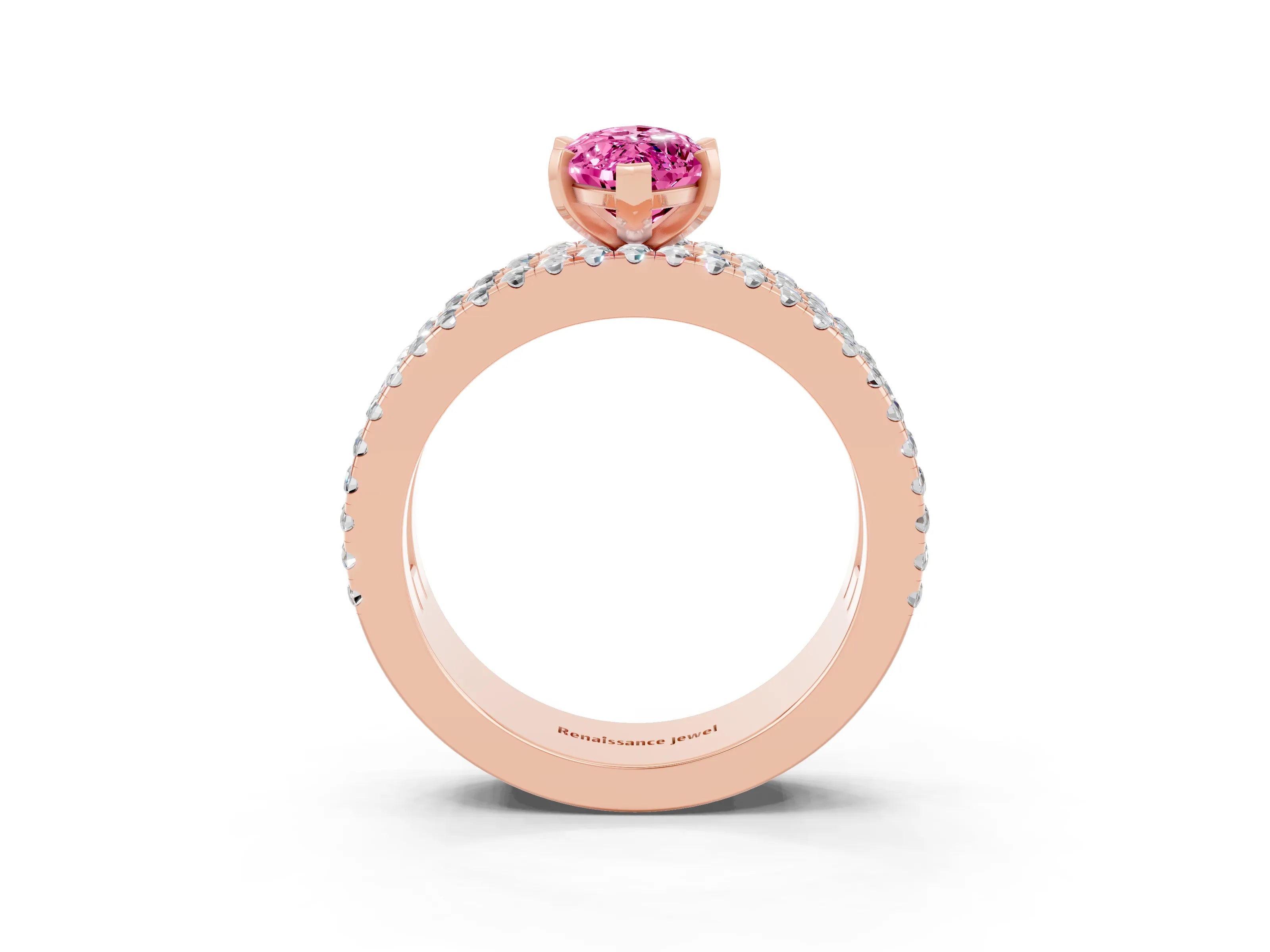Rose gold Marquise Cut Pink Sapphire Solitaire Ring with Pavé and Channel Set Band_27