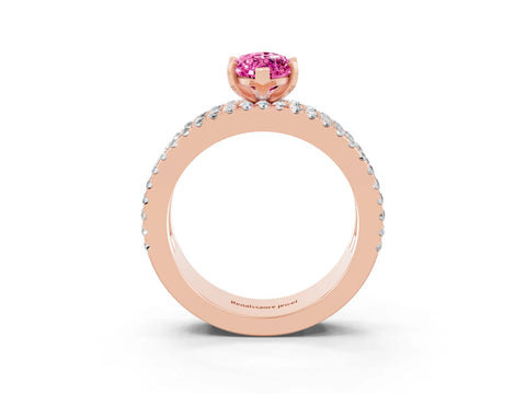 Rose gold Marquise Cut Pink Sapphire Solitaire Ring with Pavé and Channel Set Band_27