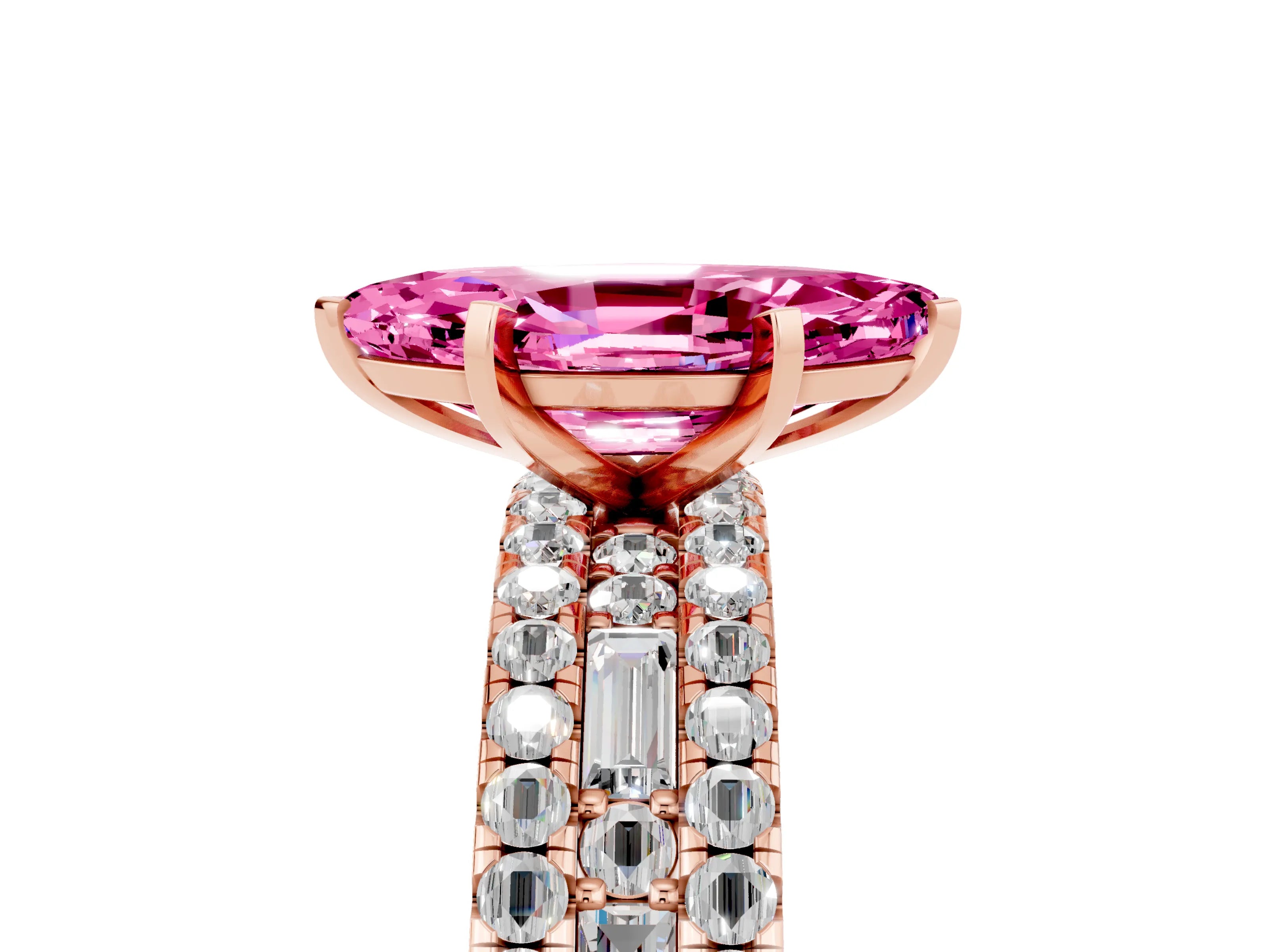 Rose gold Marquise Cut Pink Sapphire Solitaire Ring with Pavé and Channel Set Band_29