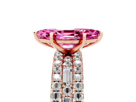 Rose gold Marquise Cut Pink Sapphire Solitaire Ring with Pavé and Channel Set Band_29