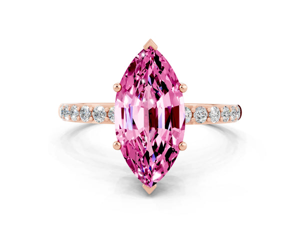 Rose gold Marquise Cut Pink Sapphire Solitaire Ring with Round  Pavé Band and Prong Setting