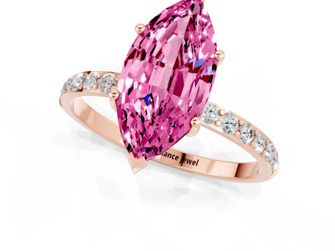 Rose gold Marquise Cut Pink Sapphire Solitaire Ring with Pave Band and Four Prong Setting_49