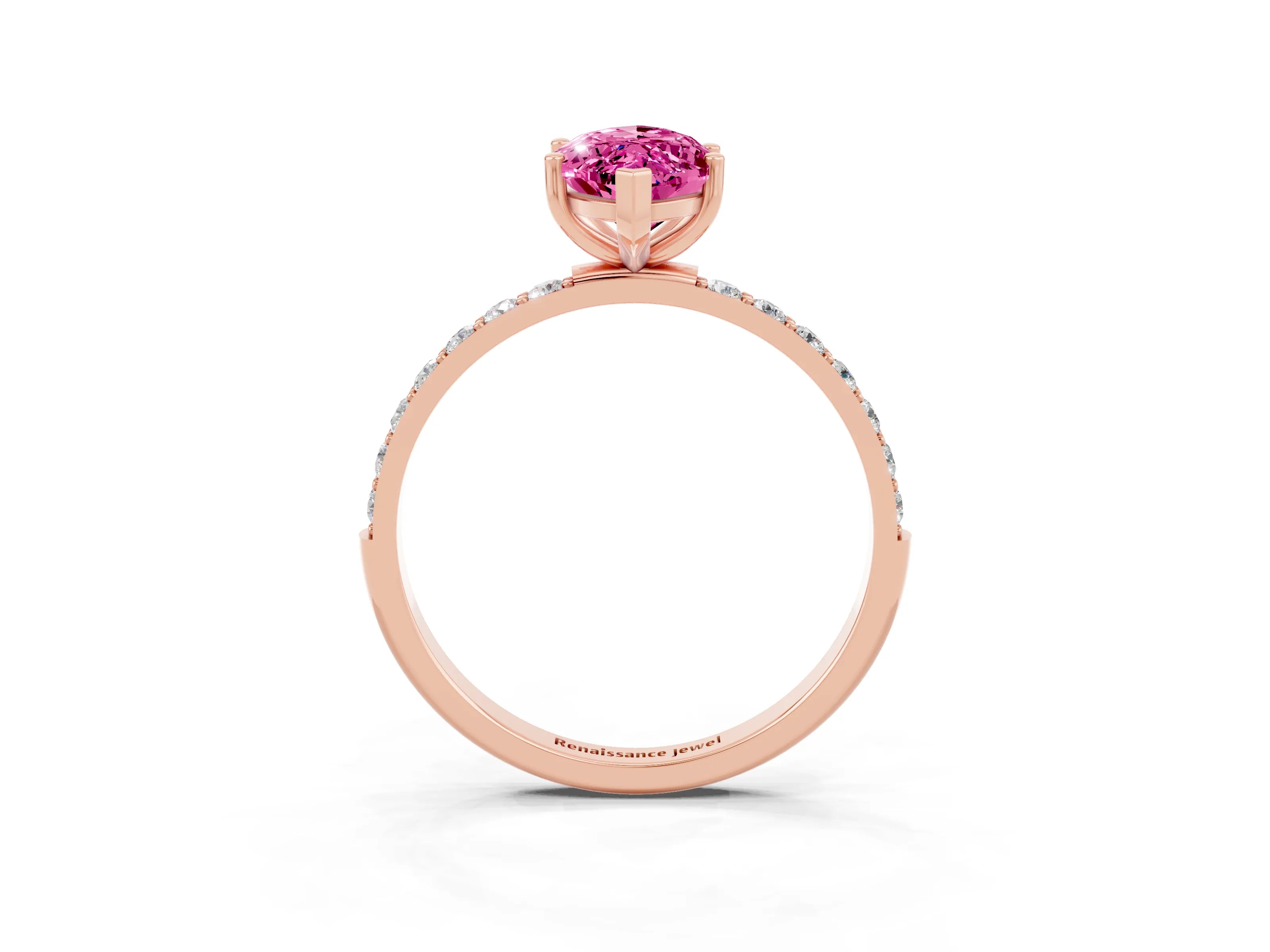 Rose gold Marquise Cut Pink Sapphire Solitaire Ring with Pave Band and Four Prong Setting_51