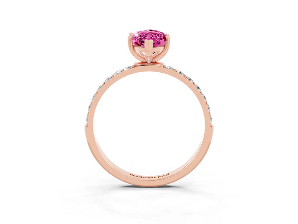 Rose gold Marquise Cut Pink Sapphire Solitaire Ring with Round  Pavé Band and Prong Setting