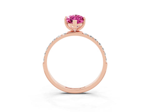 Rose gold Marquise Cut Pink Sapphire Solitaire Ring with Pave Band and Four Prong Setting_51