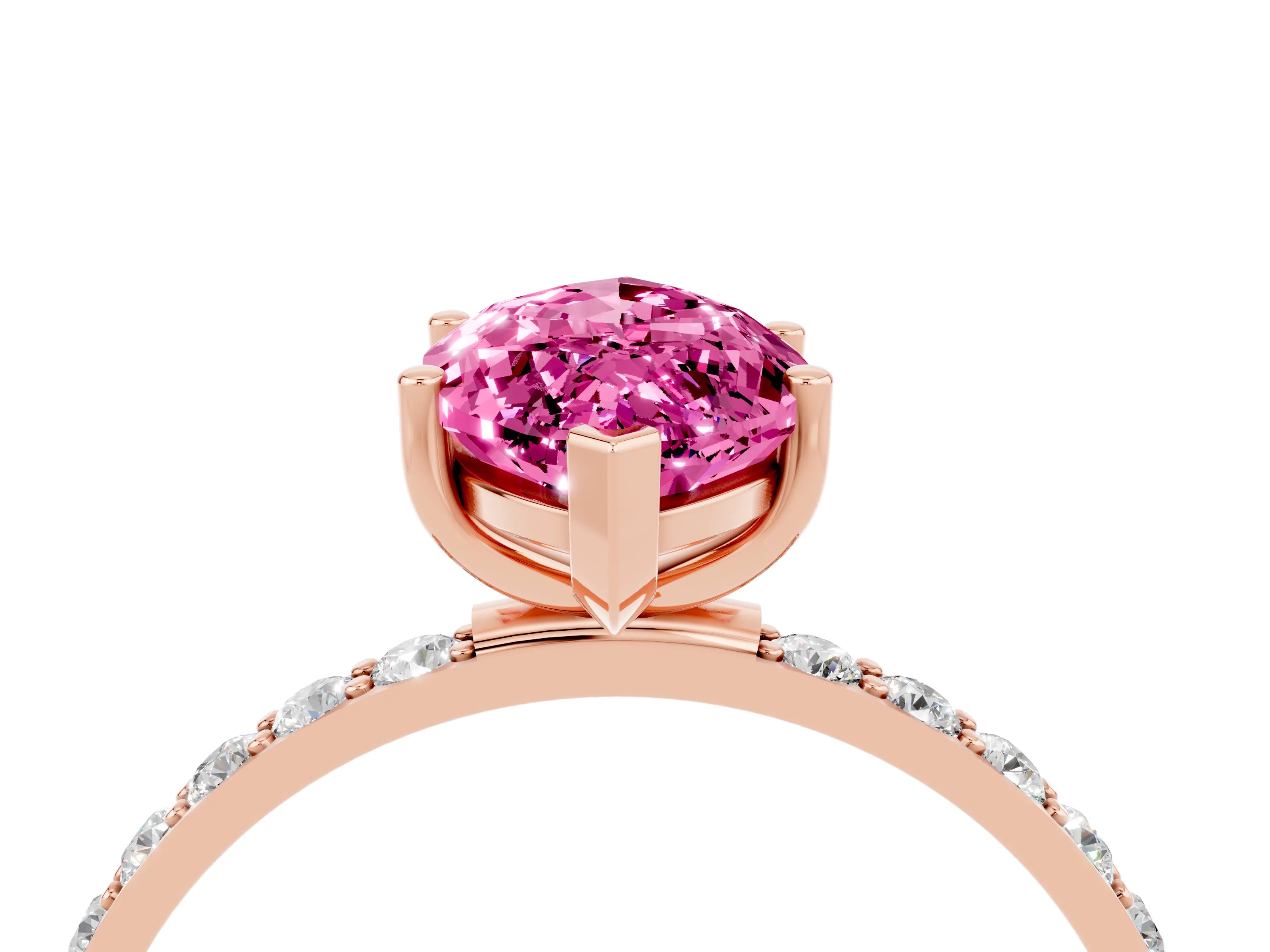 Rose gold Marquise Cut Pink Sapphire Solitaire Ring with Pave Band and Four Prong Setting_52