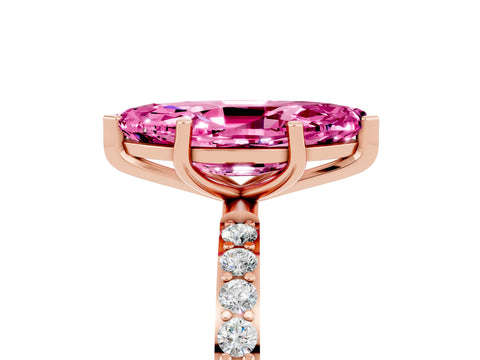 Rose gold Marquise Cut Pink Sapphire Solitaire Ring with Pave Band and Four Prong Setting_53