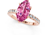 Rose gold Marquise Cut Pink Sapphire Solitaire Ring with Round  Pavé Band and Four-Prong Setting_45