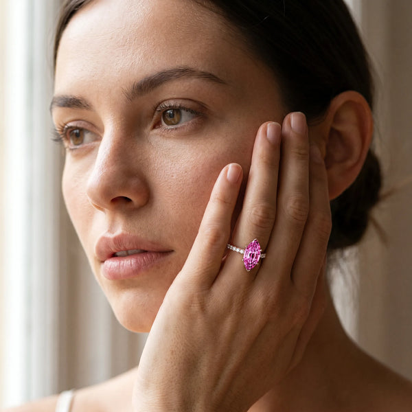 Rose gold Marquise Cut Pink Sapphire Solitaire Ring with Round  Pavé Band and Four-Prong Setting