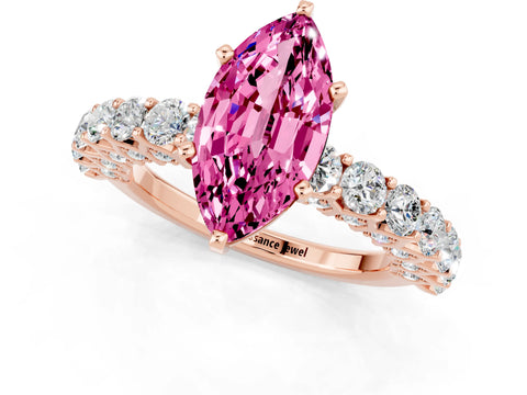 Rose gold Marquise Cut Pink Sapphire Solitaire Ring with Shared Prong Pavé Band and Four-Prong Setting_1