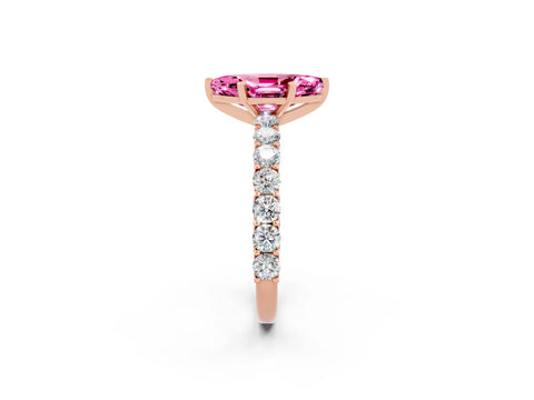 Rose gold Marquise Cut Pink Sapphire Solitaire Ring with Shared Prong Pavé Band and Four-Prong Setting_2