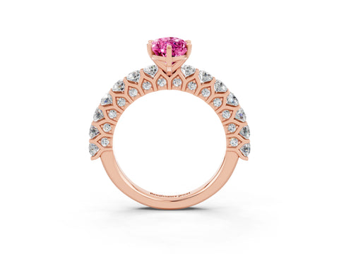 Rose gold Marquise Cut Pink Sapphire Solitaire Ring with Shared Prong Pavé Band and Four-Prong Setting_3