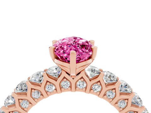Rose gold Marquise Cut Pink Sapphire Solitaire Ring with Shared Prong Pavé Band and Four-Prong Setting_4