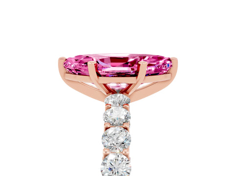 Rose gold Marquise Cut Pink Sapphire Solitaire Ring with Shared Prong Pavé Band and Four-Prong Setting_5