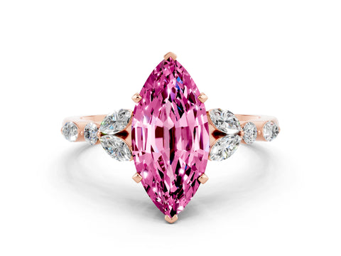 Rose gold Marquise Cut Pink Sapphire Solitaire Ring with Side Stones and Four-Prong Setting_12