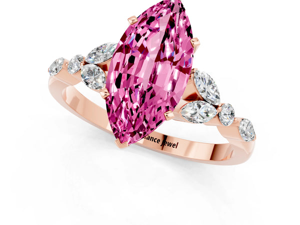 Rose gold Marquise Cut Pink Sapphire Solitaire Ring with Side Stones and Four-Prong Setting