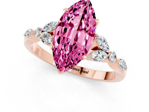 Rose gold Marquise Cut Pink Sapphire Solitaire Ring with Side Stones and Four-Prong Setting_13