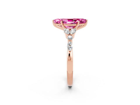 Rose gold Marquise Cut Pink Sapphire Solitaire Ring with Side Stones and Four-Prong Setting_14