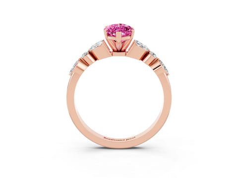 Rose gold Marquise Cut Pink Sapphire Solitaire Ring with Side Stones and Four-Prong Setting_15