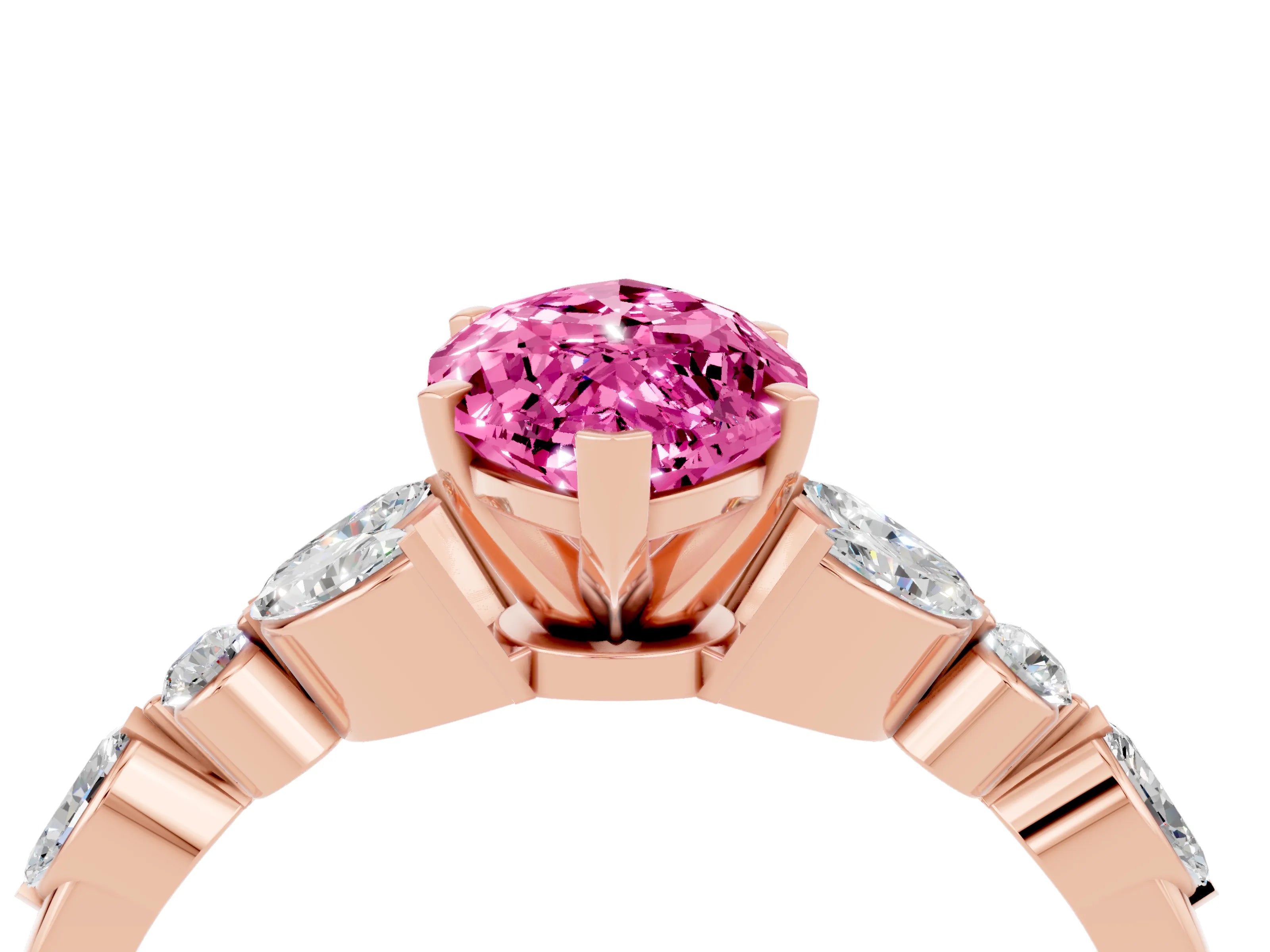 Rose gold Marquise Cut Pink Sapphire Solitaire Ring with Side Stones and Four-Prong Setting_16