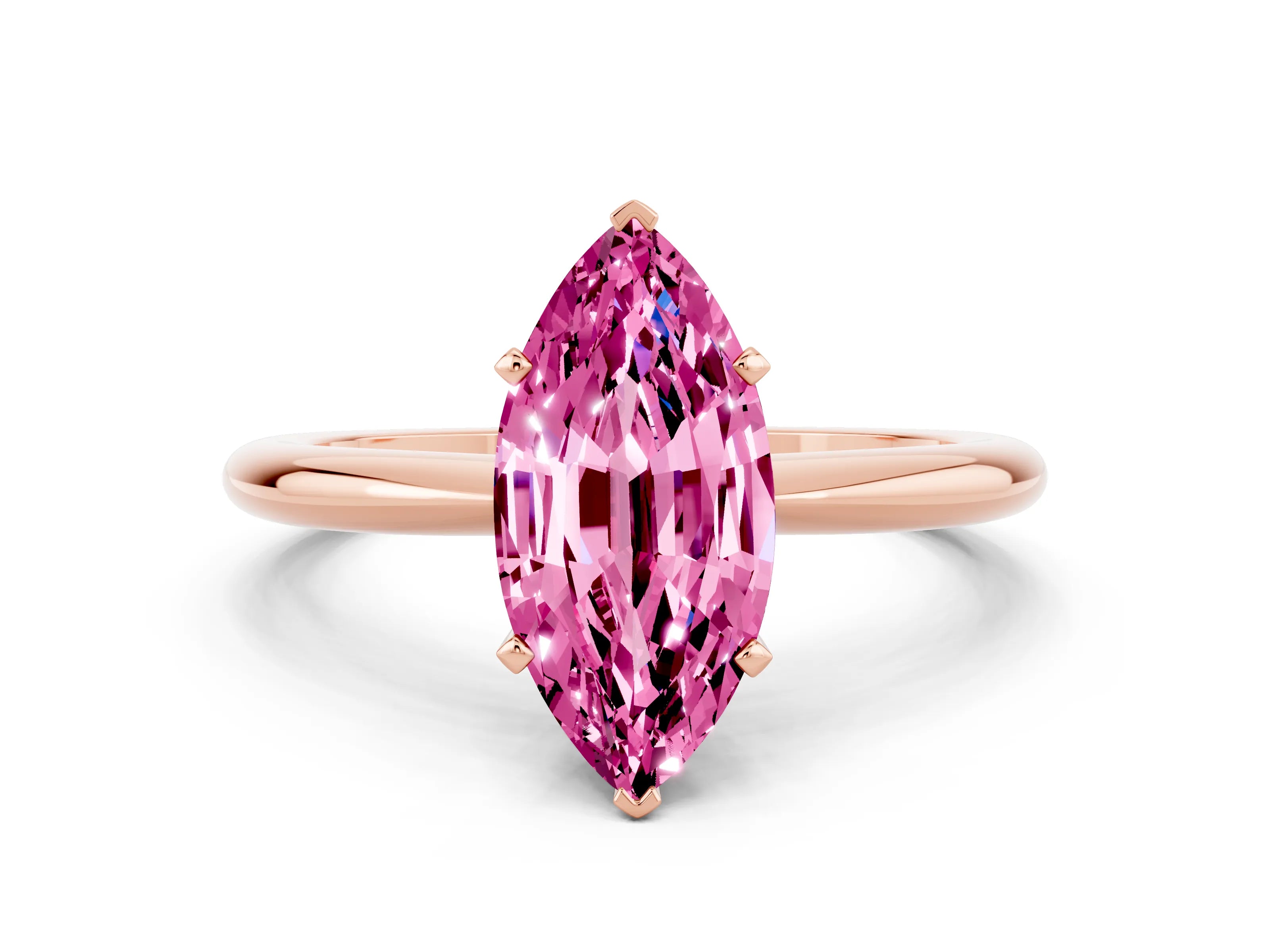 Rose gold Marquise Cut Pink Sapphire Solitaire Ring with Six-Prong Setting and Classic Band