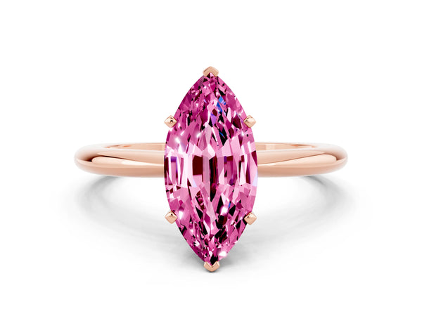 Rose gold Marquise Cut Pink Sapphire Solitaire Ring with Six-Prong Setting and Classic Band
