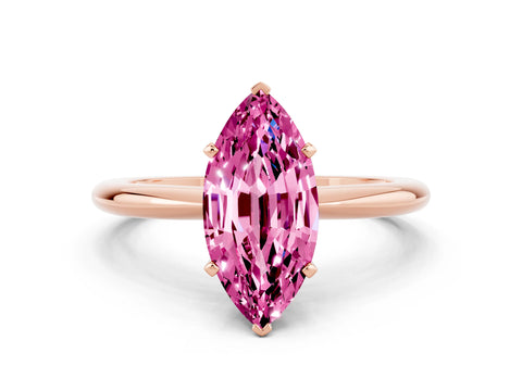 Rose gold Marquise Cut Pink Sapphire Solitaire Ring with Six-Prong Setting and Classic Band