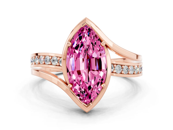 Rose gold Marquise Cut Pink Sapphire Solitaire Ring with Split Shank and Prong Setting