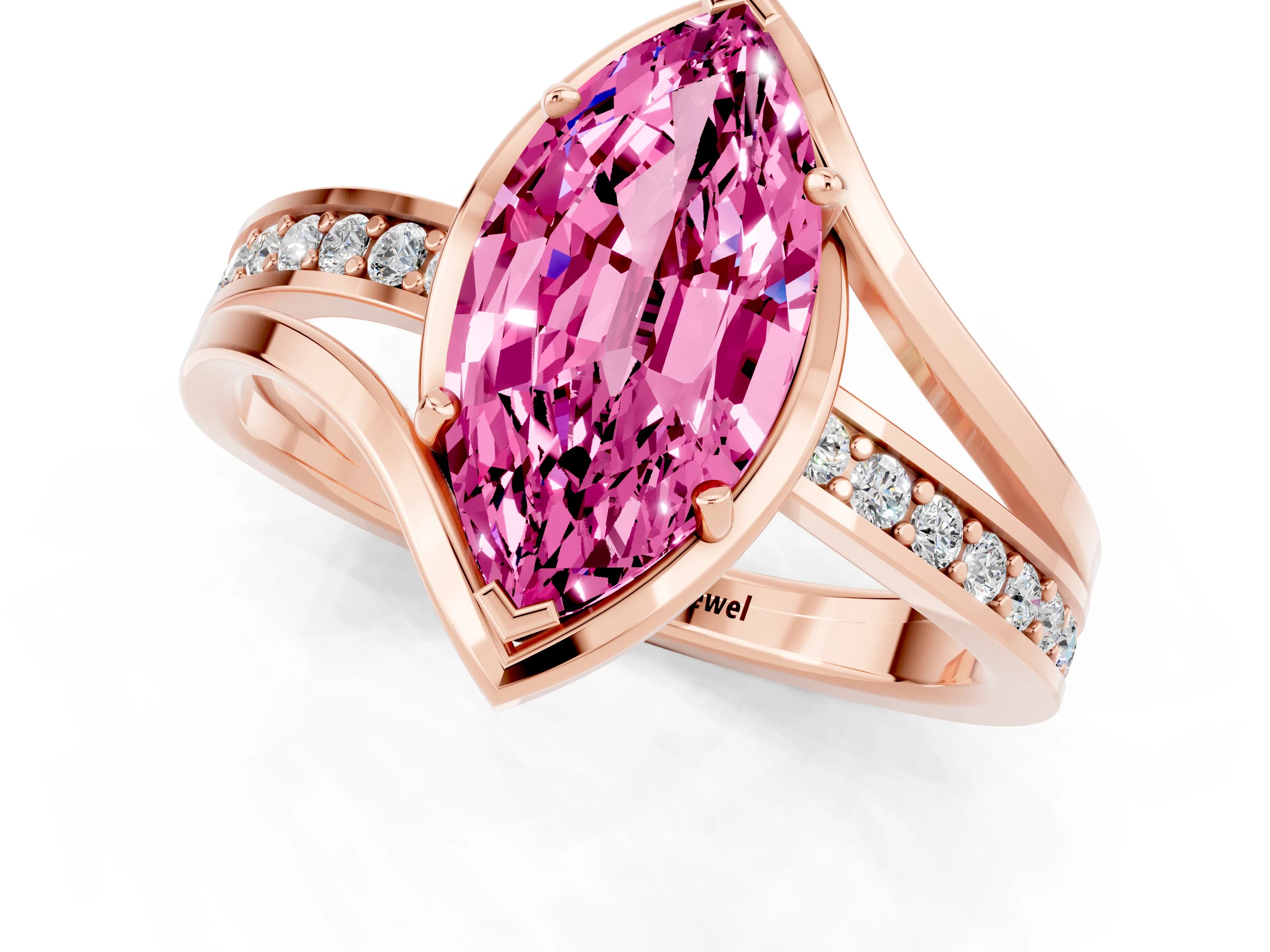 Rose gold Marquise Cut Pink Sapphire Solitaire Ring with Split Shank and Prong Setting_1