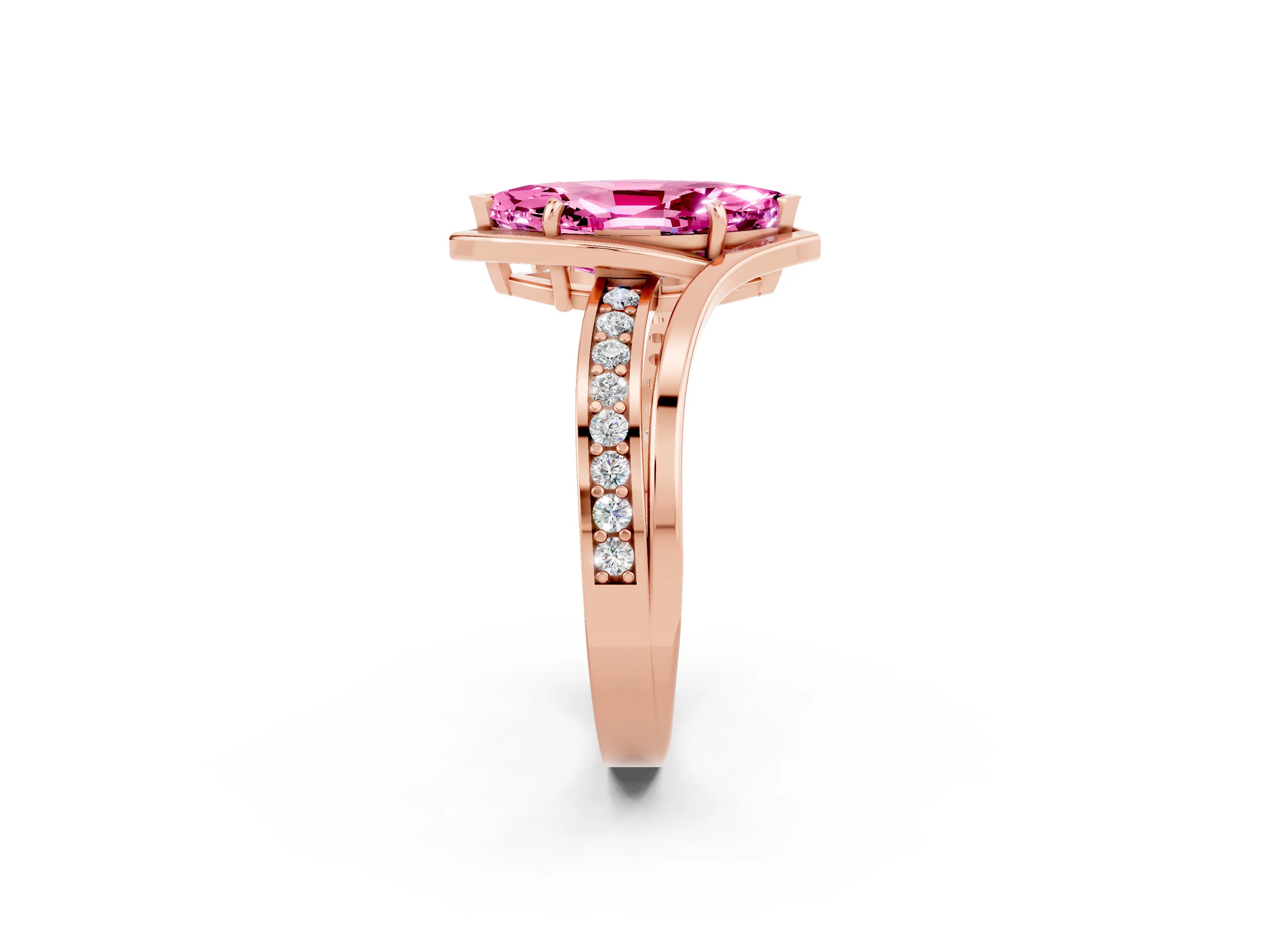 Rose gold Marquise Cut Pink Sapphire Solitaire Ring with Split Shank and Prong Setting_2