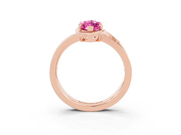 Rose gold Marquise Cut Pink Sapphire Solitaire Ring with Split Shank and Prong Setting