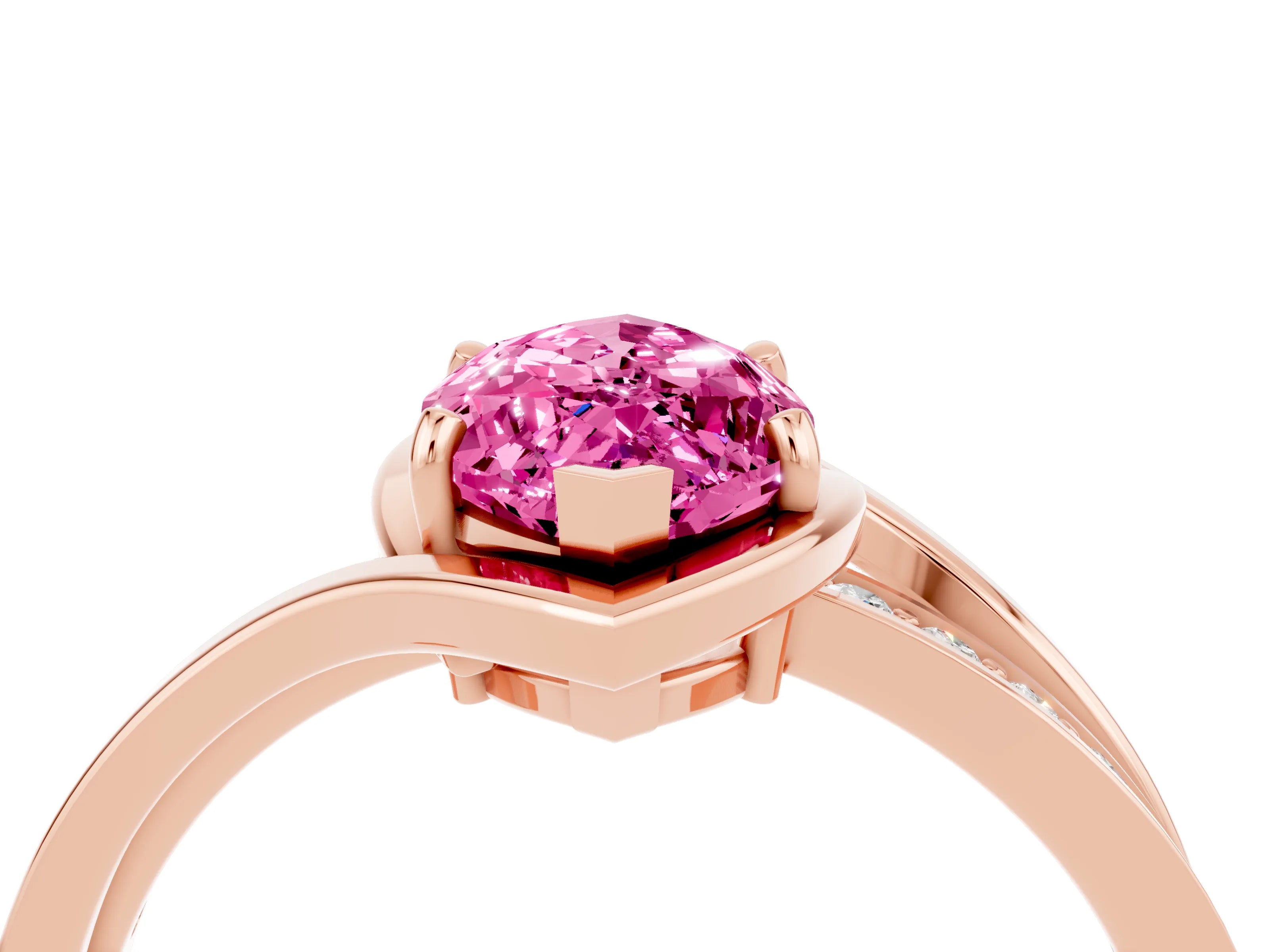 Rose gold Marquise Cut Pink Sapphire Solitaire Ring with Split Shank and Prong Setting_4