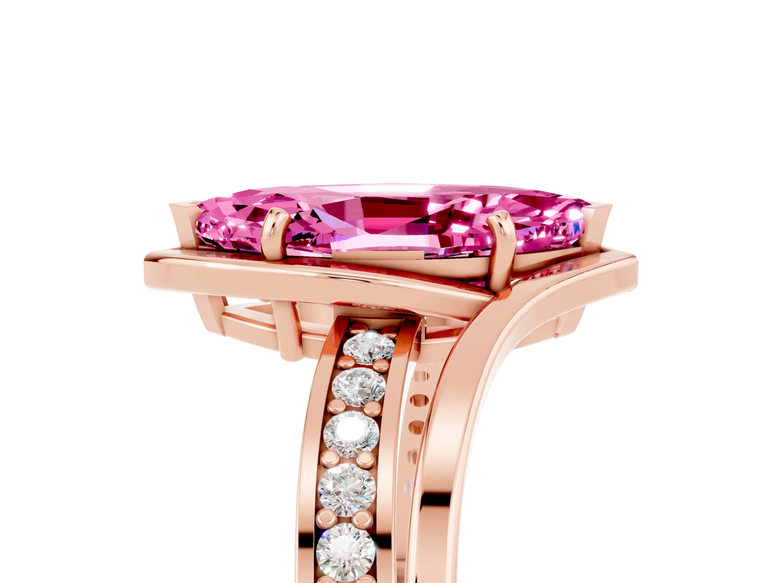 Rose gold Marquise Cut Pink Sapphire Solitaire Ring with Split Shank and Prong Setting_5