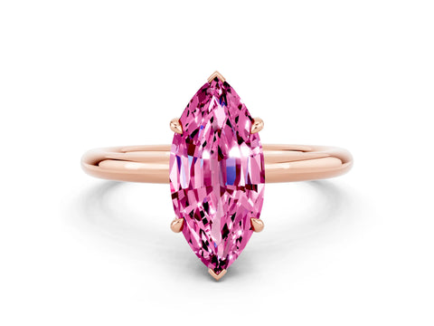 Rose gold Marquise Cut Pink Sapphire Solitaire Ring with Thin Band and Four-Prong Setting_36