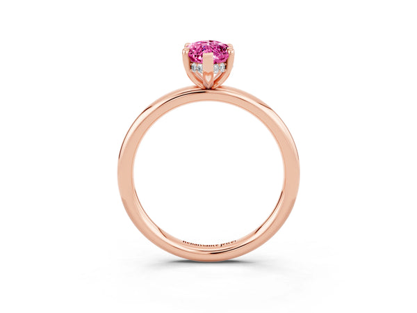 Rose gold Marquise Cut Pink Sapphire Solitaire Ring with Thin Band and Four-Prong Setting