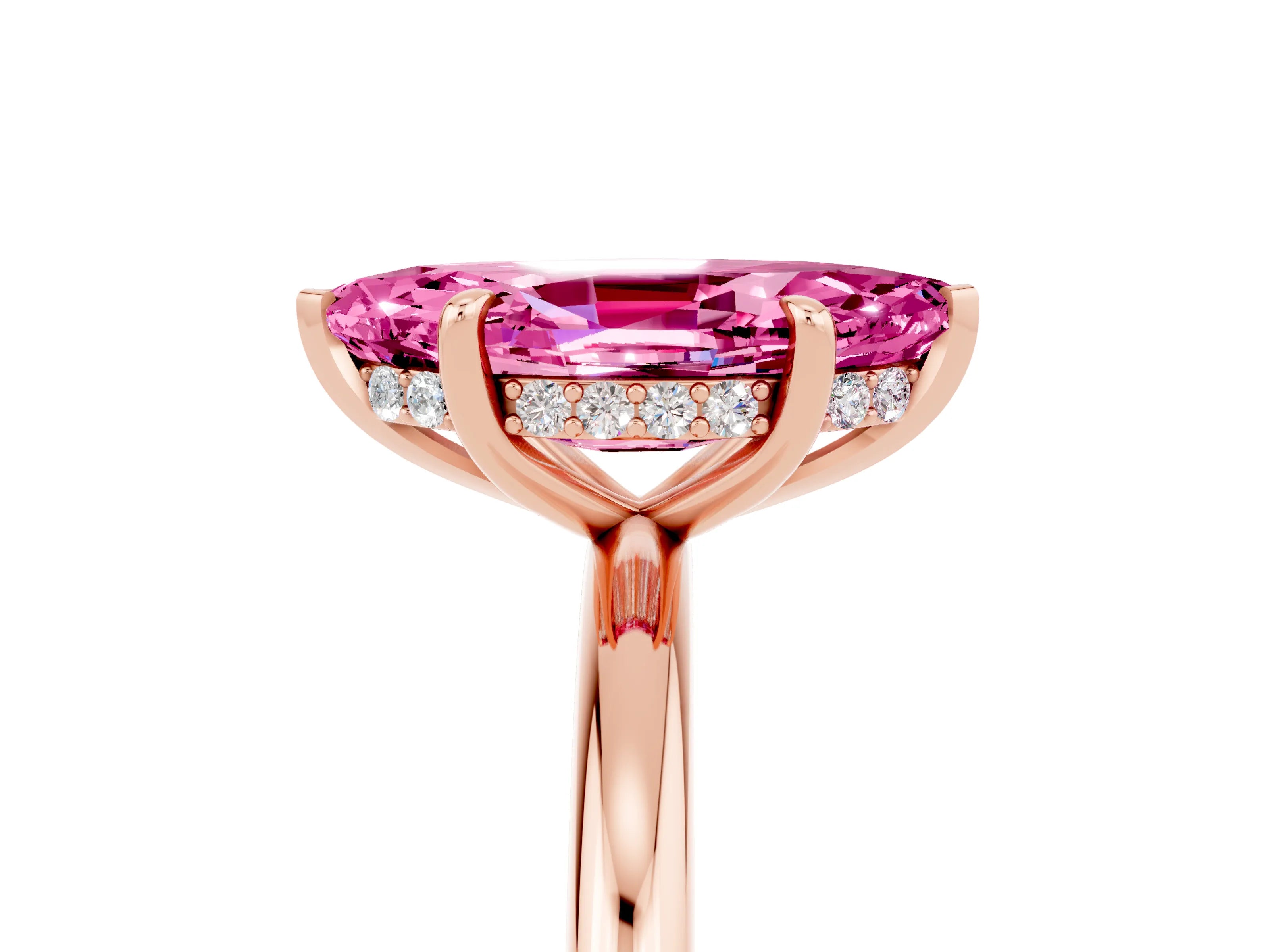 Rose gold Marquise Cut Pink Sapphire Solitaire Ring with Thin Band and Four-Prong Setting_41
