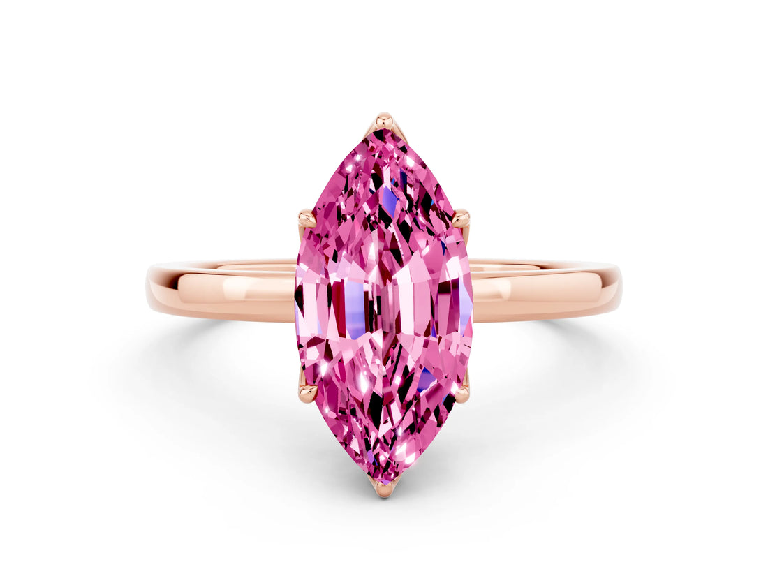Rose gold Marquise Cut Pink Sapphire Solitaire Ring with Thin Band and Prong Setting_12