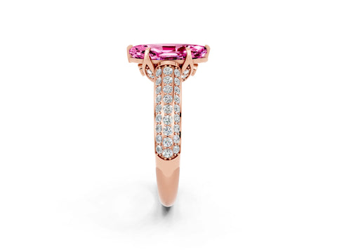 Rose gold Marquise Cut Pink Sapphire Solitaire Ring with Three-Row Pavé Band and Four-Prong Setting_14