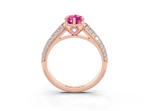 Rose gold Marquise Cut Pink Sapphire Solitaire Ring with Three-Row Pavé Band and Four-Prong Setting_15