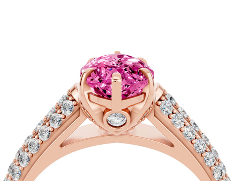 Rose gold Marquise Cut Pink Sapphire Solitaire Ring with Three-Row Pavé Band and Four-Prong Setting_16
