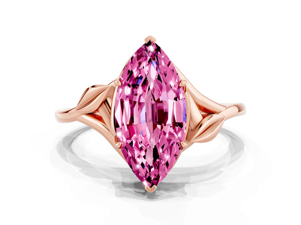 Rose gold Marquise Cut Pink Sapphire Solitaire Ring with Twist Band and Four-Prong Setting